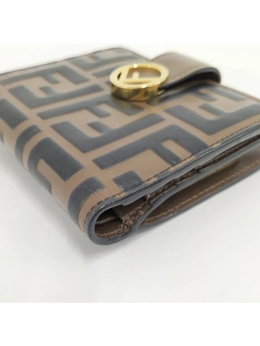 Fendi Compact Wallet F's Leather Khaki